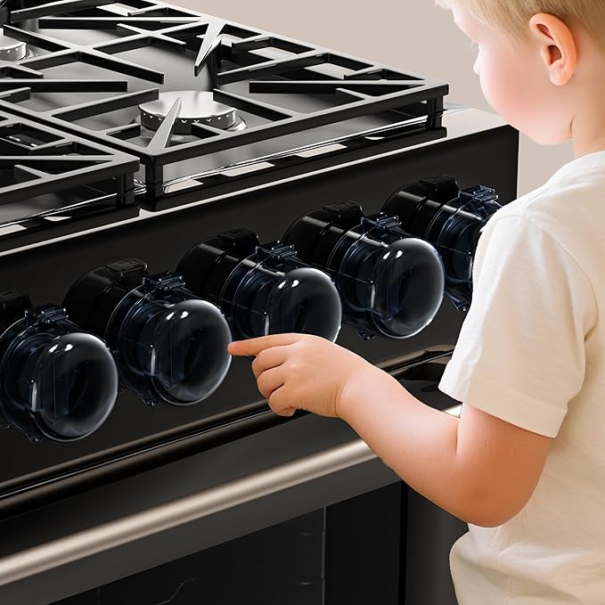 Upgraded Gas Stove Knob Covers Locks for Child and Kids Safety, Universal Size Gas Stove Knob Cover with 3M Adhesive, Baby Proof Prevent Accidental -4 Pack