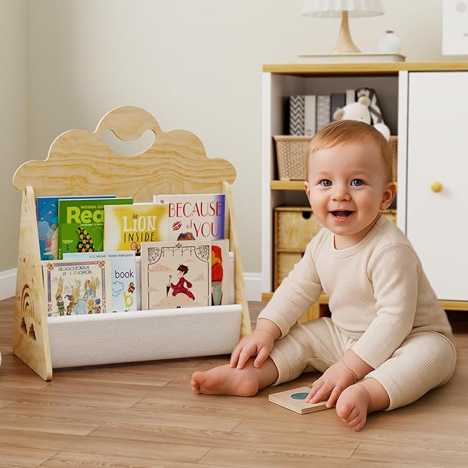 BPMFDTNL Wood Kids Bookshelf, Montessori Bookshelf,Suitable Kids Rooms, Nursery & Classroom, Toddler Book Rack, Nursery Book Shelves, Kids Bookcase, The Perfect Nursery Organizer