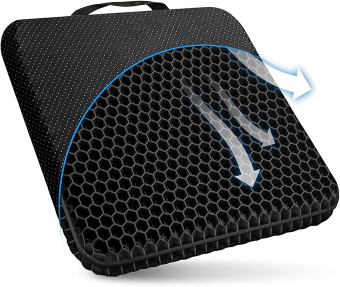 Cooushing Gel Seat Cushion, for Long Sitting -Double Thick Gel Seat Cushion Breathable Honeycomb Chair Cushion with Non-Slip Cover for Office Chair Car, Wheelchair, Long Trips,Relief Sciatica Pain