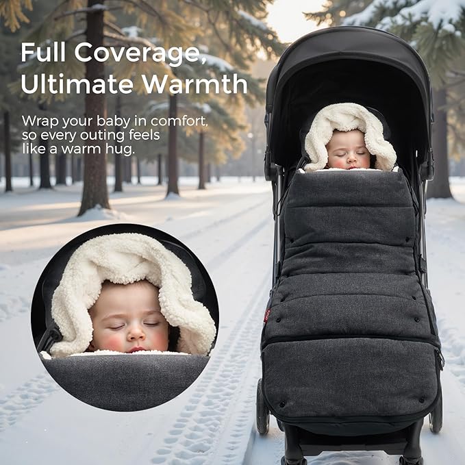 Momcozy Stroller Footmuff Universal | Easily Attaches to Most Strollers | Ultra-Plush,Weather-Proof | Deluxe Warm Stroller Bunting Bag | Extendable Stroller Cover for Winter | Adjustable Buckle