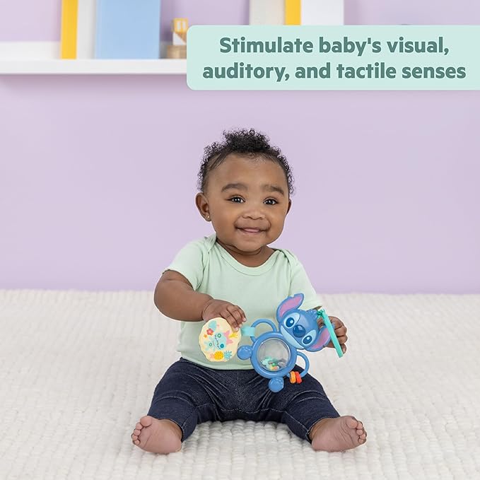 Bright Starts Disney Baby Stitch Tummy Tumble Baby Toy - Spinning Bead Chaser Toy, On The Go Travel, Unisex, Stroller Toy for Newborns & Up