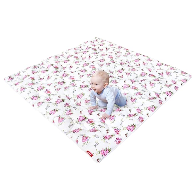 Baby Playpen Mat 59x59 Inches, One-Piece Crawling Non Slip Padded Pad for Playing, Baby Play Floor Mat for Babies, Toddlers, Floral