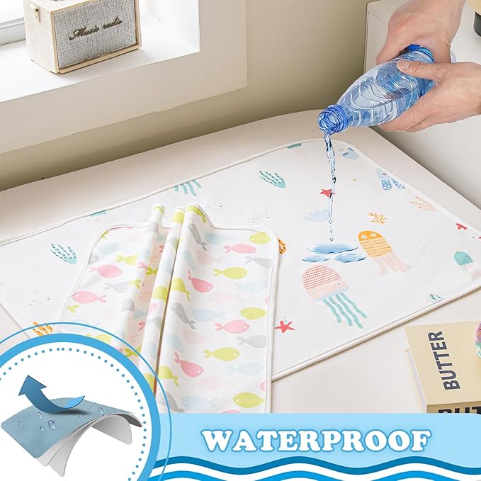 Catteyonce Baby Portable Diaper Changing Pad,Waterproof Changing Mat,Soft Comfortable,Foldable Travel Pad,Toddler Essentials Must Haves,Newborn Shower Gifts(Sea 20 * 27 inch-2pack)