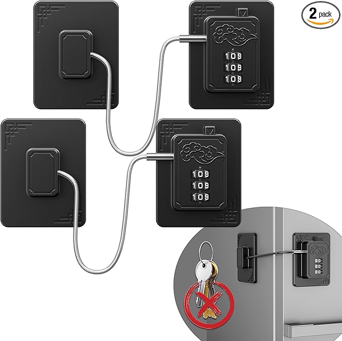 Lexng 2 Pack Refrigerator Locks with 3 Digit Code, Easy Install Fridge Lock Combination, Premium Freezer Lock, Child Proof Cabinet Locks for Refrigerators, Drawers, Closets, Windows (Black)