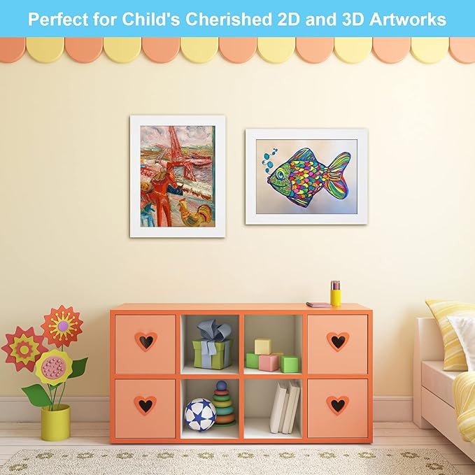 [2-Pack] Kids Art Frames, 8.5x11 Front Opening Kids Artwork Frames Changeable, White Artwork Display Storage Frame for Wall, Holds 50 Pcs, for 3D Picture, Crafts, Hanging Art, Portfolio