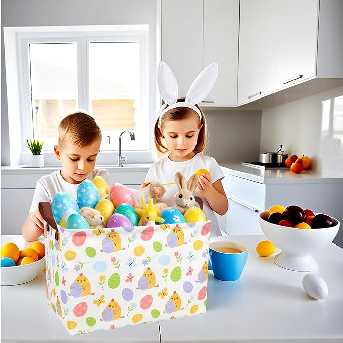 ASKETAM Cute Chicken Easter Basket for Kid Large Empty Rectangular Easter Gift Storage Basket Bunny Eggs Décor (Chicken Butterfly)
