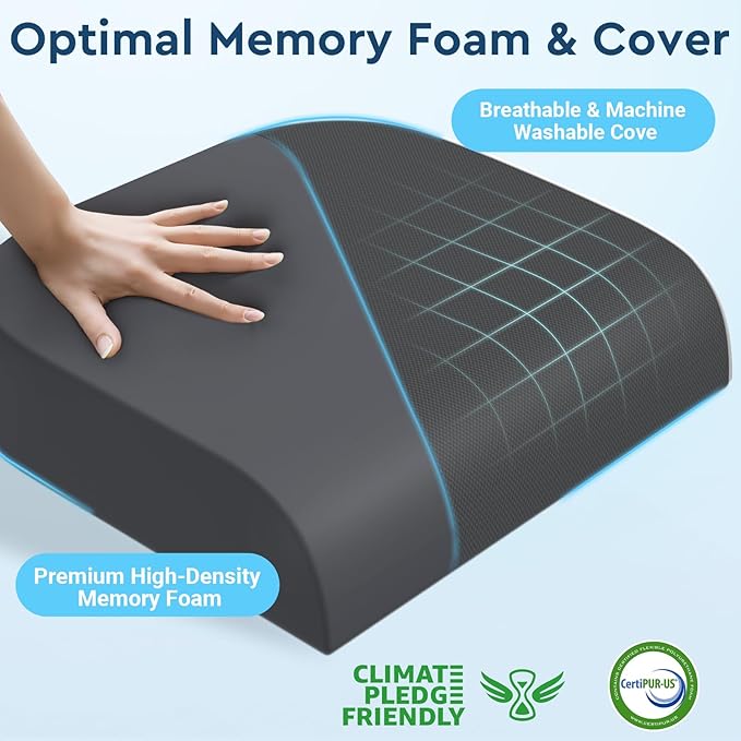 SofterCharm Seat Cushion, Memory Foam Office Chair Cushions for Long Sitting Hours, Chair Pad for Sciatica, Coccyx, Tailbone, Hip Pain & Pressure Relief, Office, Home, Car Seats,Airplane, Gray/X-Large