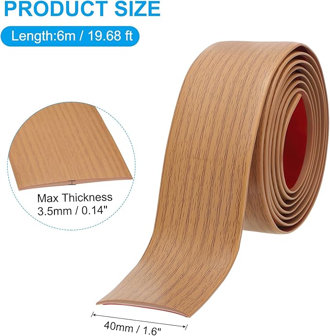 PATIKIL Self Adhesive Floor Transition Strip 20 ft x 1.6" Vinyl Flat Divider Flooring for Joining Floor Gaps Carpet Transition Floor Tiles, Yellow Oak