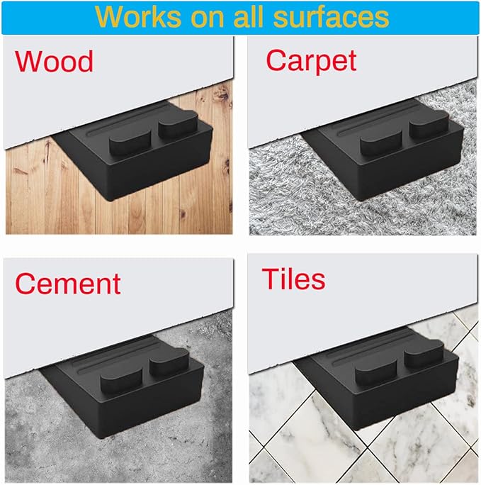 Door Stop Rubber Wedge Thin Door Stoppers for Bottom of Door Silica Gel Flexible Non Scratching Door Holder - Smart Stackable Slip-Resistant Design -Black