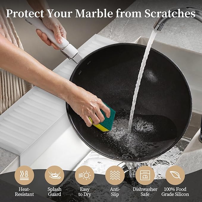Sink Edge Protector with Suction Cup, 24" x 4", Silicone Sink Splash Guard for Kitchen & Bathroom, Protect Countertop from Scratches, Stains, for Stainless Steel Granite Quartz