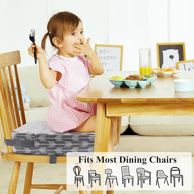 Dining Chair Heightening Cushion Portable Dismountable Adjustable Highchair Booster for Baby Toddler Kids Infant Washable Thick Chair Seat Pad Mat (Grey Arrow)