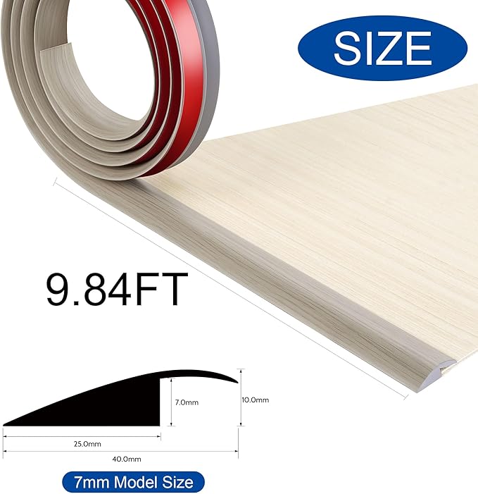 BNELL Floor Transition Strip Self Adhesive-PVC Carpet & Floor Edging Trim Strip,Threshold Transitions Suitable for Threshold Height Less Than 7mm (9.84FT_Gray Wood Grain)