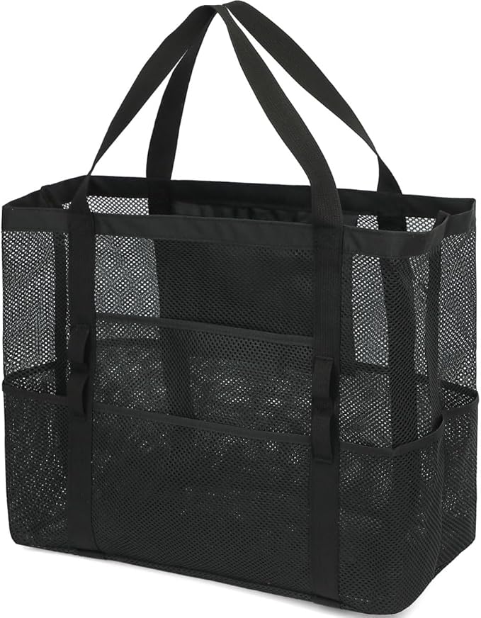 Mesh Beach Bag, Large Beach Tote with Zipper Pocket for Family Pool Bag for Toys & Vacation Essentials