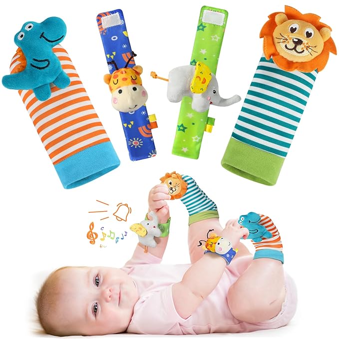 URMYWO Wrist Rattles for Baby - Rattle Socks - Foot Finder Set - Baby Toys for 0-12 Months Infant - Newborn Essentials - Early Learning Sensery Toys for Boys and Girls as Shower Gifts Stocking Stuffer