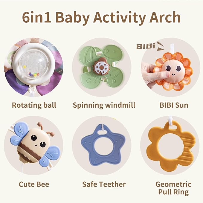 Adjustable Baby Stroller Arch Toys - Car Seat Toys Play Arch Crib Bassinet Toy Activity Arch with Fascinating Toy for Stimulating Baby's Senses Developing Motor Skills Infants Toddlers Gifts