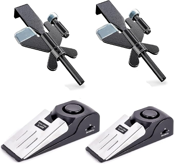 2 Pack Door Stop Alarm with Adjustable Portable Door Lock 120 dB Travel Door Stopper Door Wedge Alarm with 3 Levels Sensitivity for Hotel, Home, Apartment
