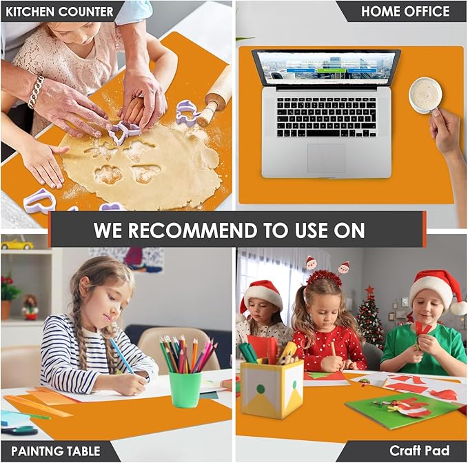 Extra Large Silicone Mats for Kitchen Counter, 27.6'' x 19.7'' Silicone Placemats for Kids, Nonstick Silicone Mat for Baking Crafts, Nonskid Heat Resistant Mat Orange Kids Placemats for Table,1Pcs