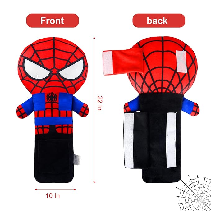 Seatbelt Pillow Cover for Kids, Stuffed Soft Plush Spidery Travel Pillow in Car, Detachable Protectors for Head Neck and Shoulder, Universal Carseat Strap Cushion Pads for Child Baby People Adults