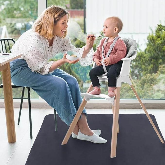 Splat Mat for Under High Chair/Arts/Crafts/Outdoor Picnic Mat, Washable Baby Spill Mat Waterproof Anti-Slip Floor Splash Mat, 51"x 51"Portable Baby Play Mat and Table Cloth-Dark Gray