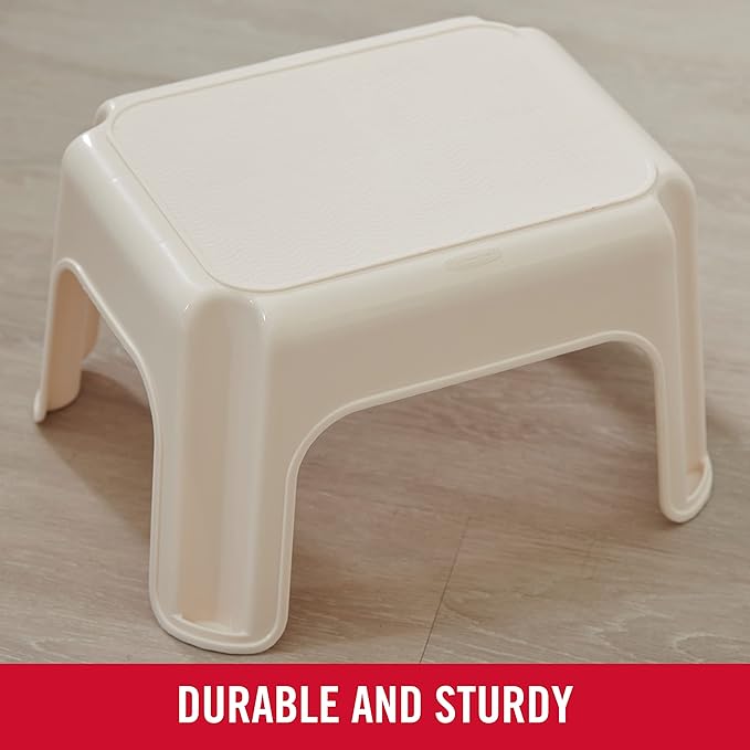Rubbermaid Roughneck Step-Stool Bisque Lightweight Holds up to 300 pounds Ideal for Kitchen-Bath Skid-Resistant