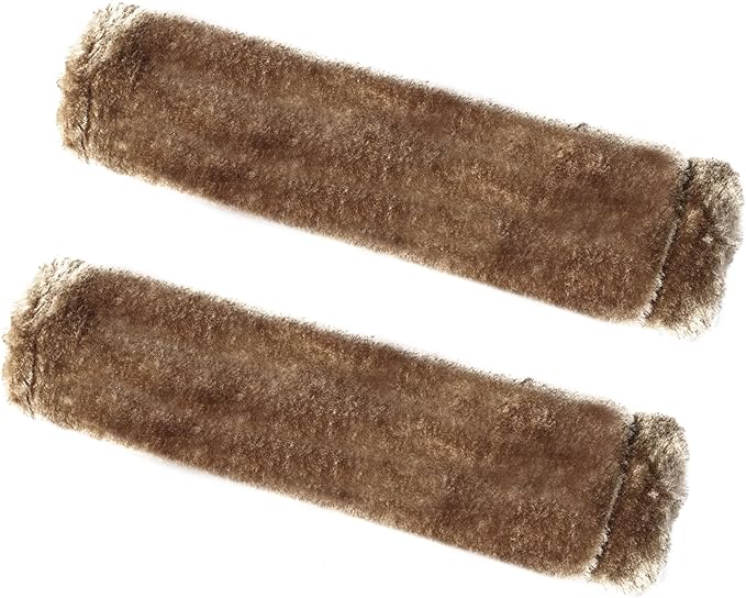 Amooca Soft Faux Fur Universal Fit Seatbelt Cover Car Truck SUV Airplane Seat Belt Shoulder Pad for Carmera Backpack Straps Neck Cushion Protector 2 Pack 10.5in Brown
