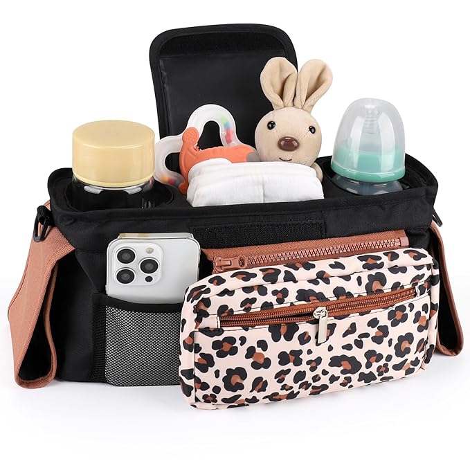 Accmor Universal Stroller Organizer with Insulated Cup Holder Detachable Phone Bag and Shoulder Strap,Stroller Bag Caddy Organizer Fits for Uppababy, Baby Jogger, Britax Strollers