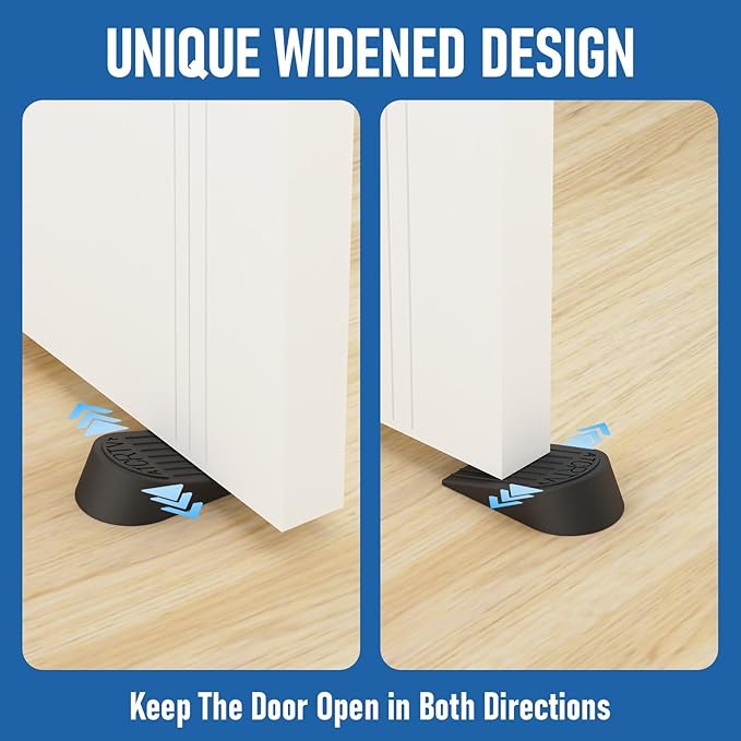 Rubber Widened Door Stopper Wedge – 1 Pack Black Door Stoppers Wedge for Bottom of Doorstop, Door Stop for Heavy Duty Doors with Self Adhesive Holder Ideal for Commercial & Home,Schools, Offices