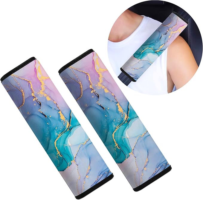 Mokiwala Car Seat Belt Pad Cover, 2-Pack Soft Car Safety Seat Belt Strap Shoulder Pad for Adults and Children, Suitable for Car Seat Belt, Backpack, Shoulder Bag (Colorful Marble)