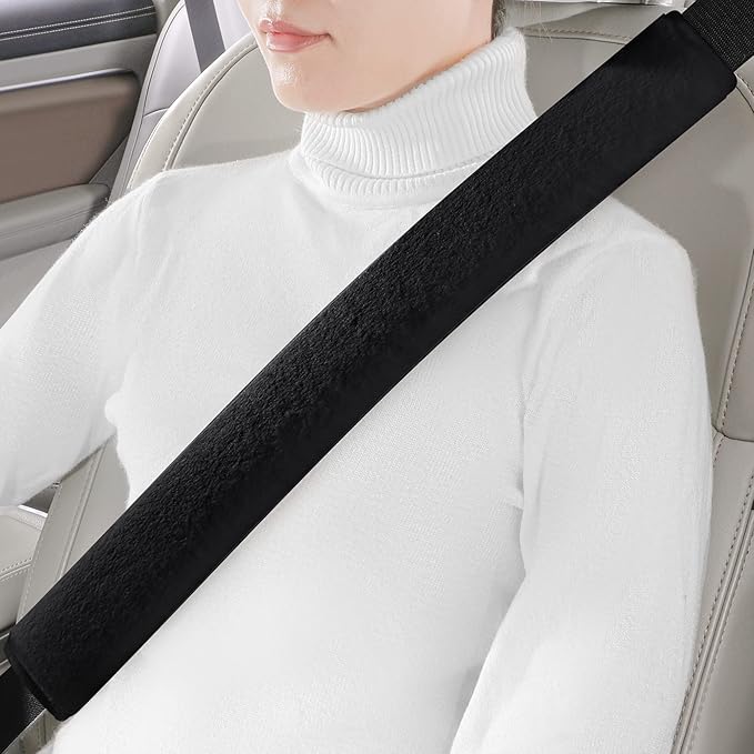 LACDL Extra Long Seatbelt Cover Super Soft Furry for Adults Kids Women & Men, Thick Plush Full Car Seat Belt Strap Cushion, Fluffy Shoulder Pad Protector, Auto Interior Accessories, 1pc, Black, 25.5in