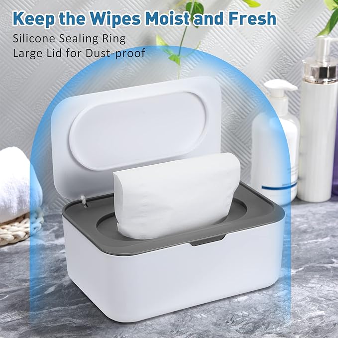 6 Pack Baby Wipes Dispenser Wipe Holder with Lids Refillable Container with Sealing Design Keeps Fresh Easy Open and Close for Bathroom Baby Nursery(Dark Gray)