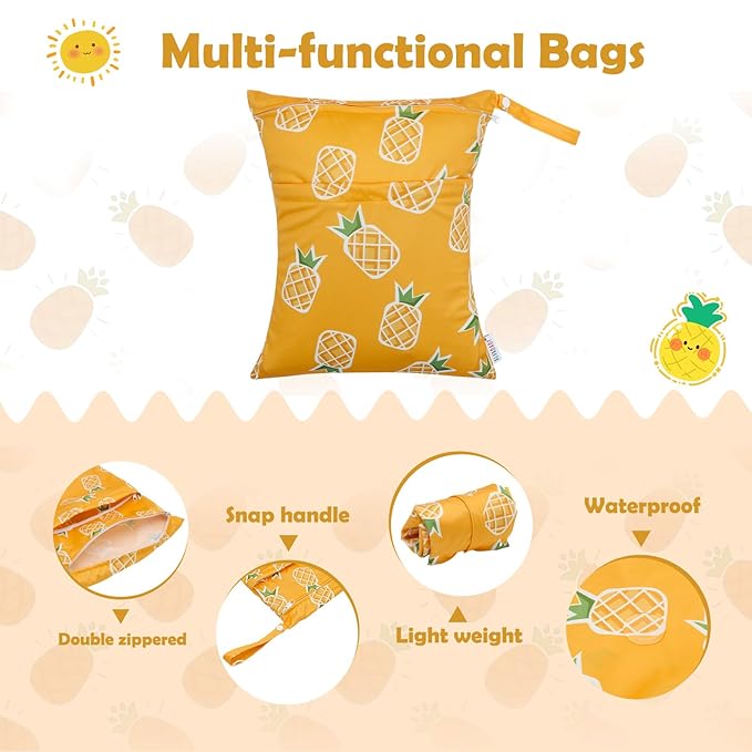 ALVA ALVABABY 3pcs Cloth Diaper Wet Dry Bags Waterproof Reusable with Two Zippered Pockets Travel Beach Pool Daycare Soiled Baby Items Yoga Gym Bag for Swimsuits or Wet Clothes 3L-ZM23A