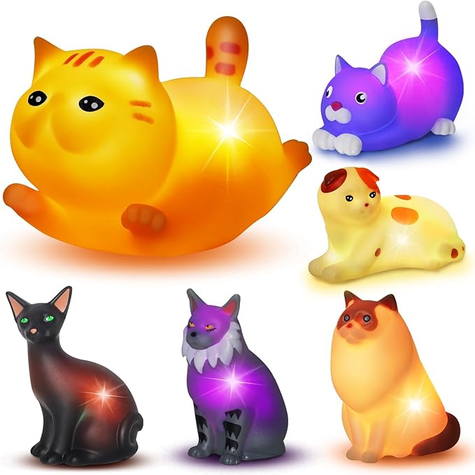 VIBOYLAR Bath Toys for Kids 1-3, 6 PCS Light-Up Cat Bath Toy Set, Baby Toddler Bath Toys, Bathtub Pool Bath Toy for Kids, Christmas Birthday Gifts for Boys & Girls Ages 1 2 3+ Years Old