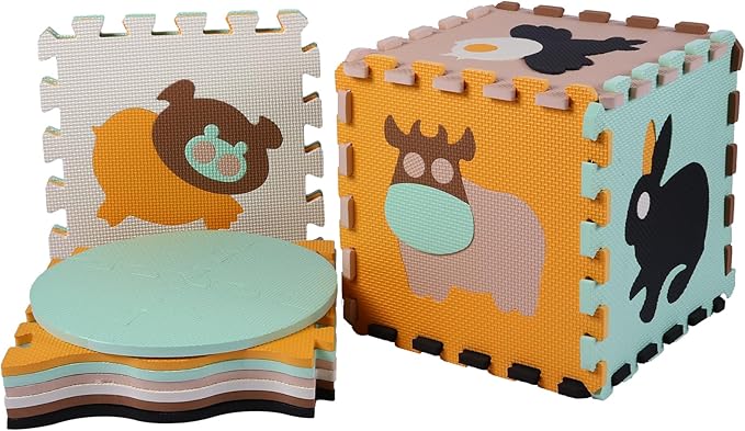 Tamiplay Foam Play Mat for Kids，25Pcs Square Interlocking Puzzle Floor Mat，Baby Play Mat Floor Mat Foam Puzzle Playmat for Toddlers with Fence（Animal-CSH005