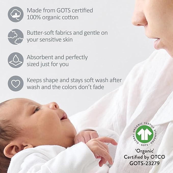Butterblu Bailey 5-Pack Burp Cloths 100% Organic Cotton Knit for Newborn & Baby Boys & Girls, Stone, One Size