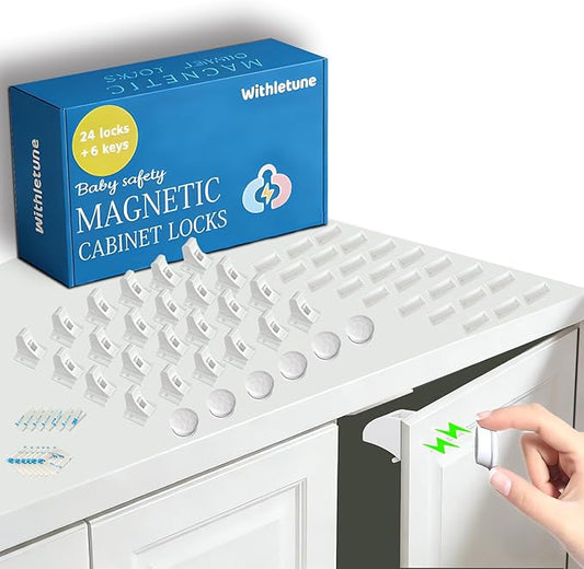 (24Locks + 6keys) Withletune Magnetic Cabinet Locks for Child Proofing - Child Safety Drawer Lock, Suitable for Kitchens, cabinets, and Storage cabinets - no Drilling Required, Adhesive Installation.