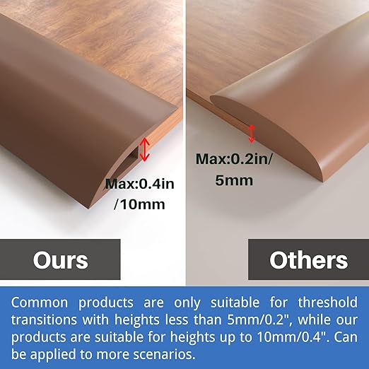 COUKIU 10 FT PVC Floor Transition Strip, Peel and Stick Molding Trim for Threshold Transitions with a Height Less Than 10 mm/0.4in, Carpet & Floor Edging Trim, Brown
