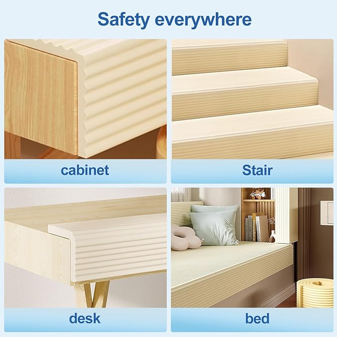Edge Protector,Baby Proofing Baby Edge Protector Strip Safety,Soft Rubber Foam Padding,Edge Corner Guards Protector Corner Edge Bumpers for Furniture (White, 6.56Ft x 3.15" W x 0.31" Th)