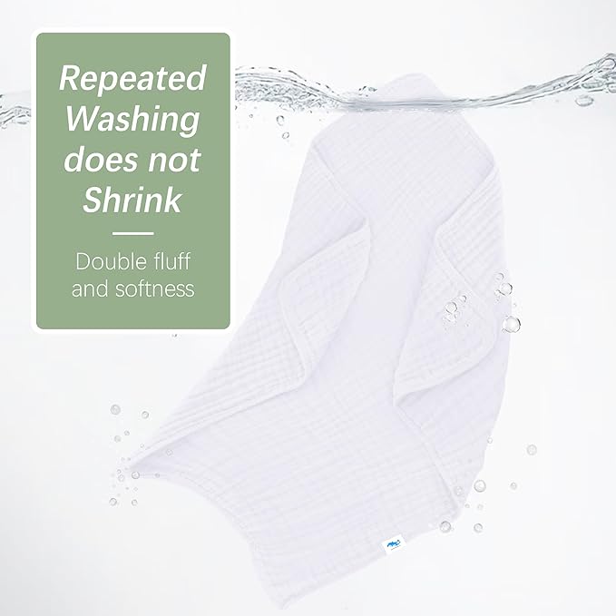 SWEET DOLPHIN Muslin Baby Bath Towels Blanket - 2 Pack 100% Cotton Towel for Babies, Infants, Toddlers - 40x40Inch - Highly Absorbent, White
