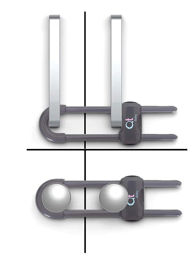 QT BABY Baby Proofing Cabinet Locks | Adjustable U Shaped Baby Safety Latches for Drawers, Fridge, Closet |Modern Baby Proofing Cabinet Lock with Extra Secure Lock Buttons (Pack of 8)