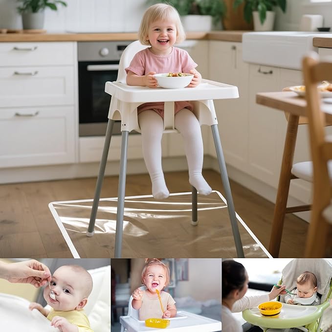 Klmnop 3 Pack Waterproof Splat Mat for High Chair, 50''x50'' Washable Baby Mealtime Splat Mat - Reusable Plastic Under Highchair Floor Protector for Play & Art(Clear)