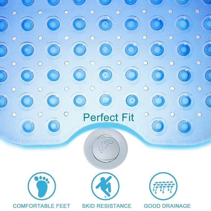 Tree Bud Bathtub Mats for Shower Tub Non-Slip Bath Mat 39 x 16 Inch Extra Long Shower Mat, Bath Tub Mat for Bathroom with Machine Washable, BPA Free for Kids (Clear Blue)