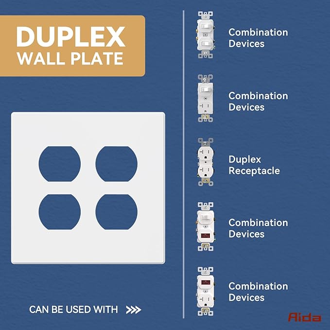AIDA 2-Gang Screwless Wall Plates - Mid-Size Thermoplastic Cover for Duplex & Combo Receptacles and Toggle Switches - Unbreakable & UL Listed - 10 Pack,Matte White