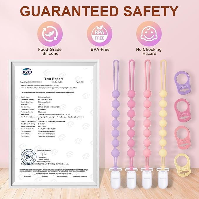4-Pack Silicone Pacifier Clip with Adapter Ring Fits MAM Dummy, Soft Flexible Binky Holder for Button-Style Maam Dummies, Anti-Loss Paci Clips for Baby Girls, Xmas Gifts Baby Shower Essentials