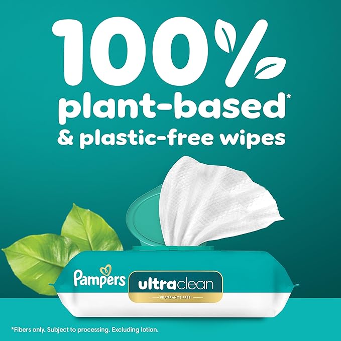 Pampers Ultraclean Baby Wipes (Previously 'Free & Gentle'), 99% Water, Hypoallergenic, Unscented, 100% Plant Based, Plastic-Free, 624 Wipes Total (8X Flip-Top Packs)