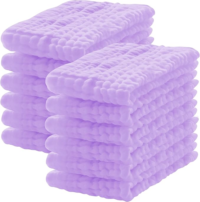 Lovely Care 12 Pack Muslin Burp Cloths 100% Cotton Muslin Cloths Large 20''x10'' Extra Soft and Absorbent Baby Burping Cloth - Purple