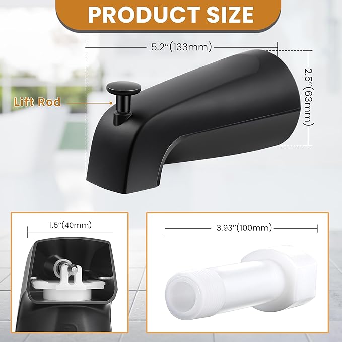 Dreyoo Tub Spout (Universal Fits 1/2" Copper Pipe, 1/2" IPS and 3/4" IPS), Bathroom Bathtub Faucet with Adapters and Hex Wrench(Matte Black,Simple)