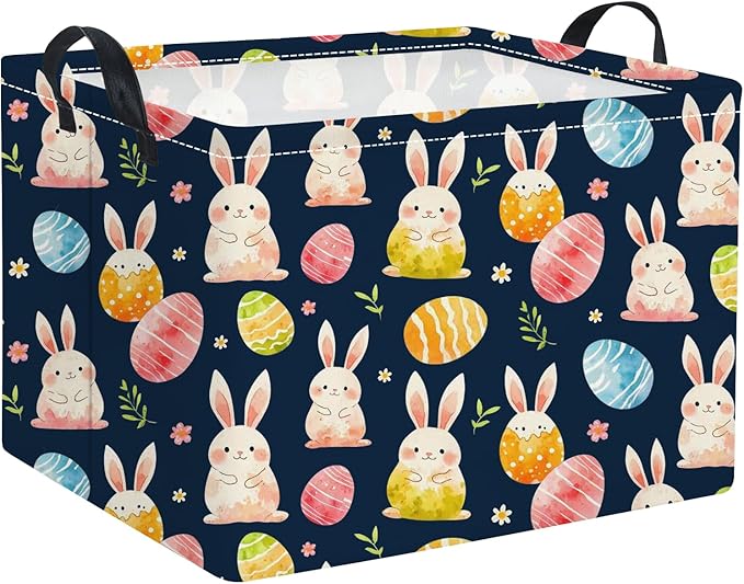 TIBAOLOVER Rectangular Easter Basket for Kids & Baby - Cute Toy Storage Bin, Organizer Shelf, Book Basket & Room Decor (Dark Blue Easter)