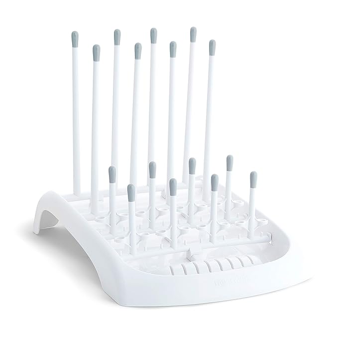 Munchkin Fold Baby Bottle Drying Rack - Compact Design Folds Flat for Easy Storage, White/Grey