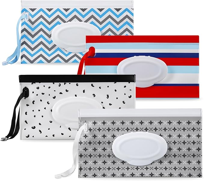 PandaEar 4 Pack Baby Wipe Dispenser, Refillable Baby Wipe Holder Bag Portable Wipes Container Reusable Wet Wipe Pouch
