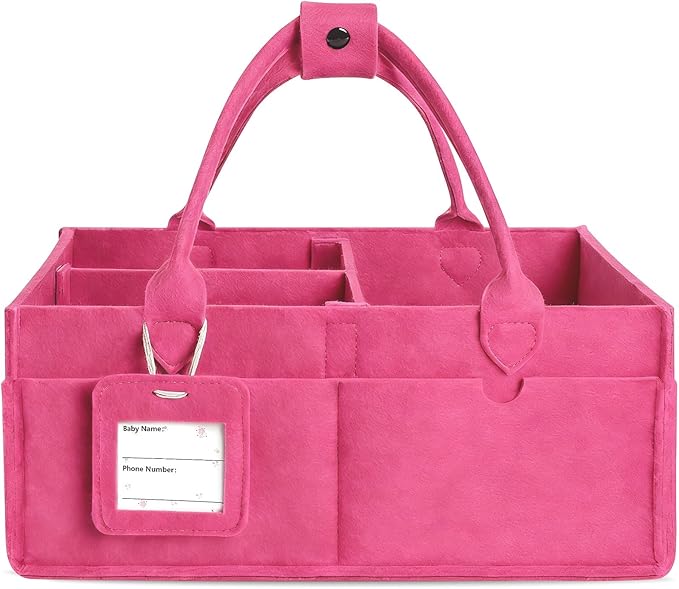GEMII Diaper Caddy Organizer-Large Baby Caddy Organizer with Handle, Newborn Registry Essentials, Baby Shower Basket Gifts for Boys or Girls (Pink, Large)